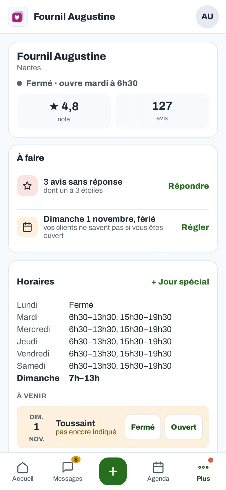 La fiche Google dans KRezo : note, horaires, jours spéciaux