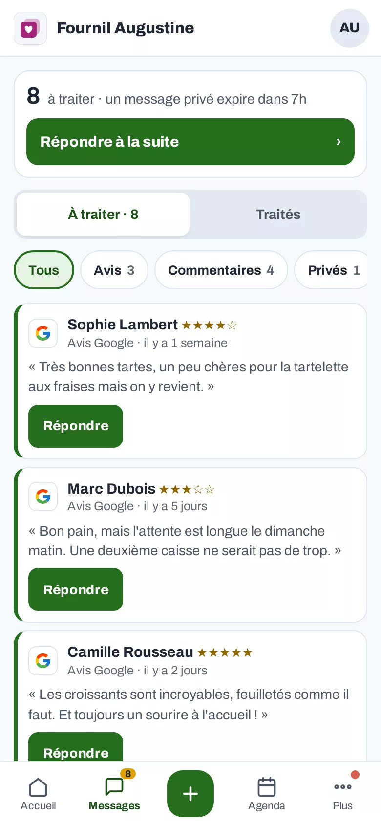 La boîte des avis et messages sur téléphone