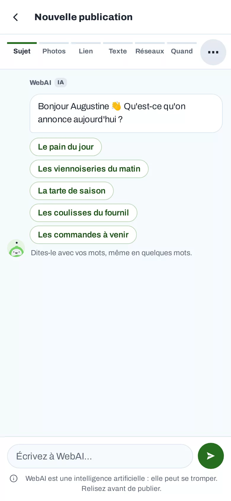 Nouvelle publication avec WebAI sur téléphone